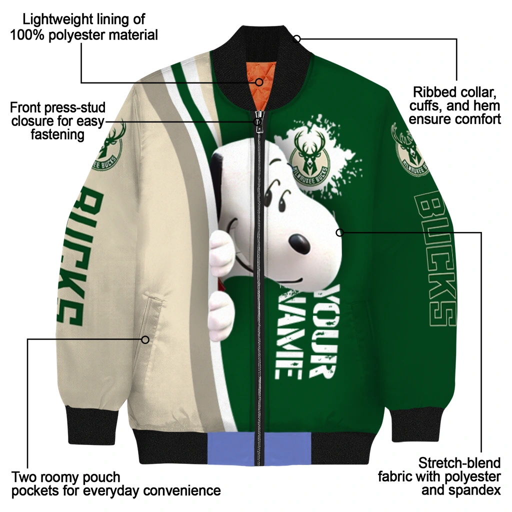 customized milwaukee bucks snoopy head green bomber jacket new arrival customized milwaukee bucks snoopy head green bomber jacket new arrival