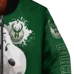 customized milwaukee bucks snoopy head green bomber jacket best selling