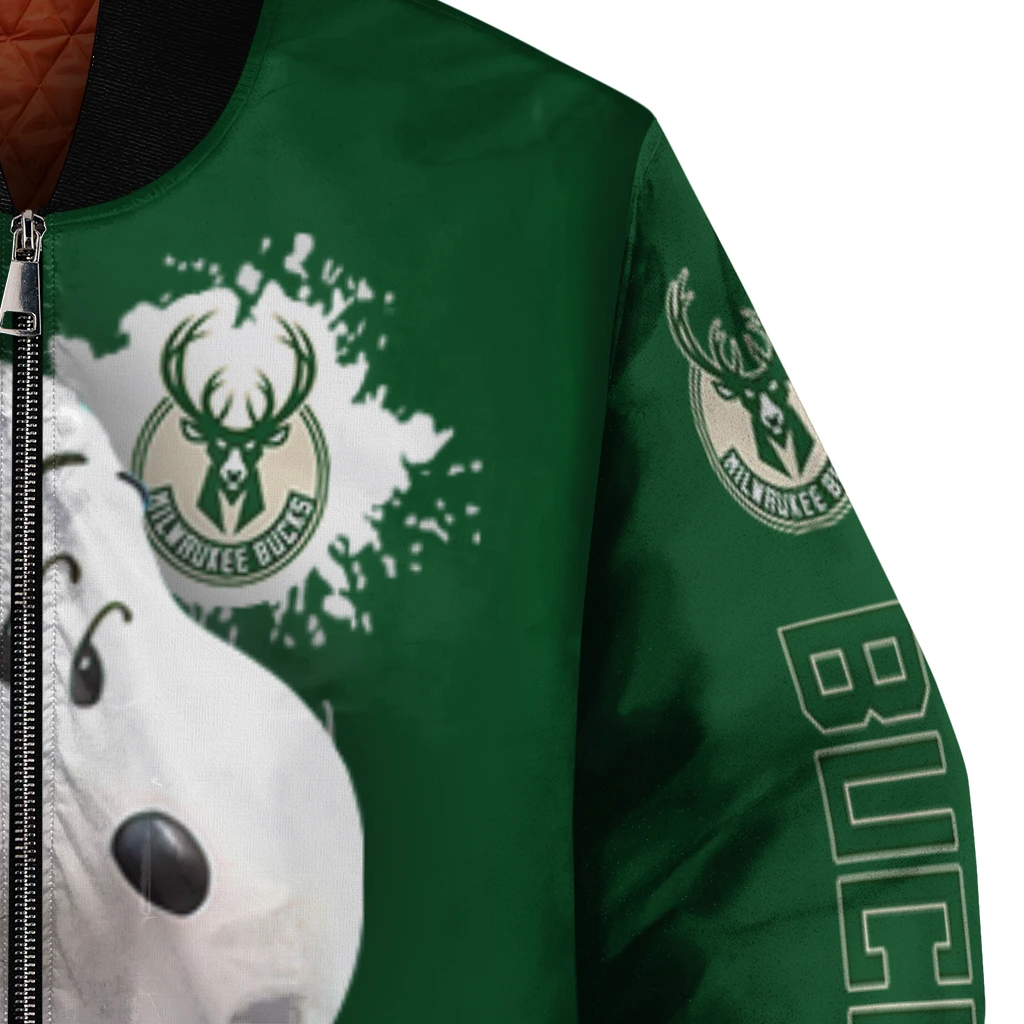 customized milwaukee bucks snoopy head green bomber jacket premium grade customized milwaukee bucks snoopy head green bomber jacket premium grade