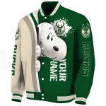 customized milwaukee bucks snoopy head green varsity jacket best selling