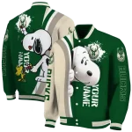 customized milwaukee bucks snoopy head green varsity jacket best selling