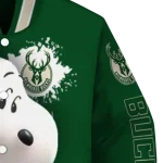 customized milwaukee bucks snoopy head green varsity jacket best selling
