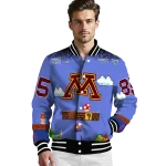 customized minnesota golden gophers mario blocks blue black varsity jacket best selling