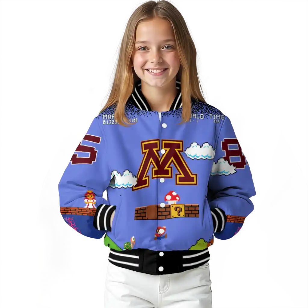 customized minnesota golden gophers mario blocks blue black varsity jacket top rated customized minnesota golden gophers mario blocks blue black varsity jacket top rated