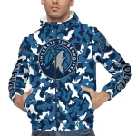 customized minnesota timberwolves camouflage mashup midnight blue windbreaker jacket best selling