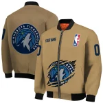 customized minnesota timberwolves claw opening beige bomber jacket best selling