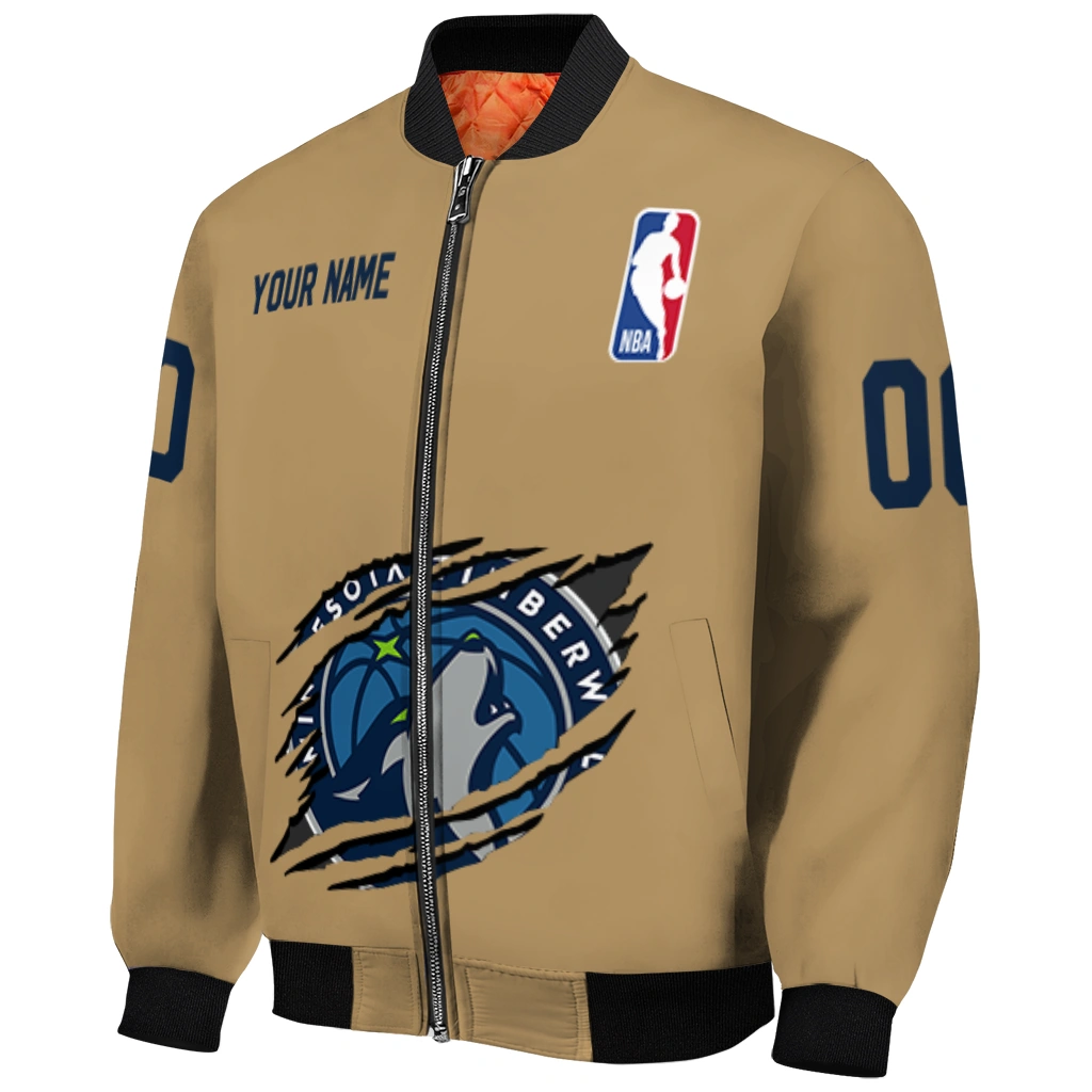 customized minnesota timberwolves claw opening beige bomber jacket fashion forward customized minnesota timberwolves claw opening beige bomber jacket fashion forward