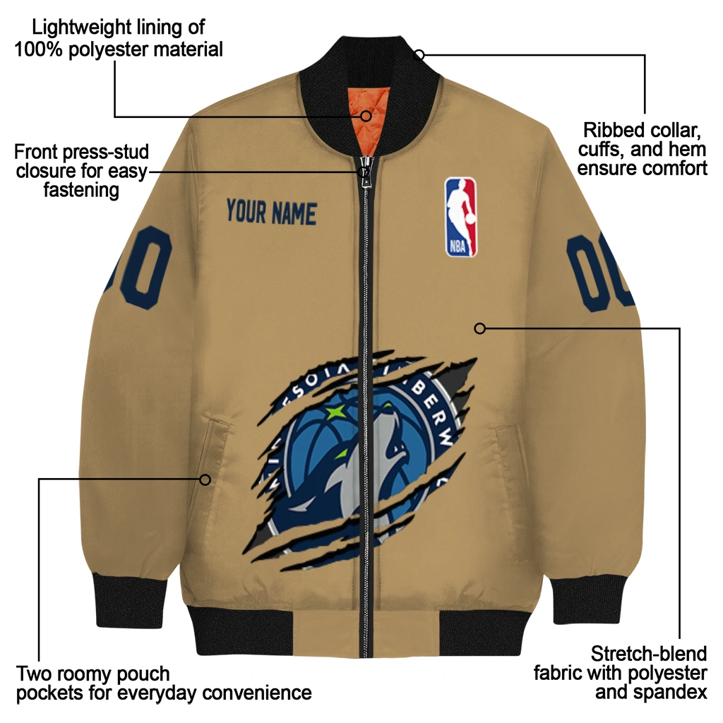 customized minnesota timberwolves claw opening beige bomber jacket new arrival customized minnesota timberwolves claw opening beige bomber jacket new arrival