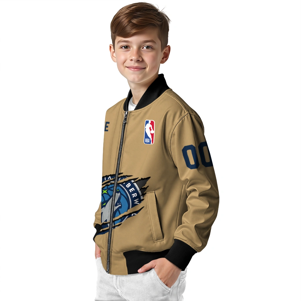 customized minnesota timberwolves claw opening beige bomber jacket trendy customized minnesota timberwolves claw opening beige bomber jacket trendy