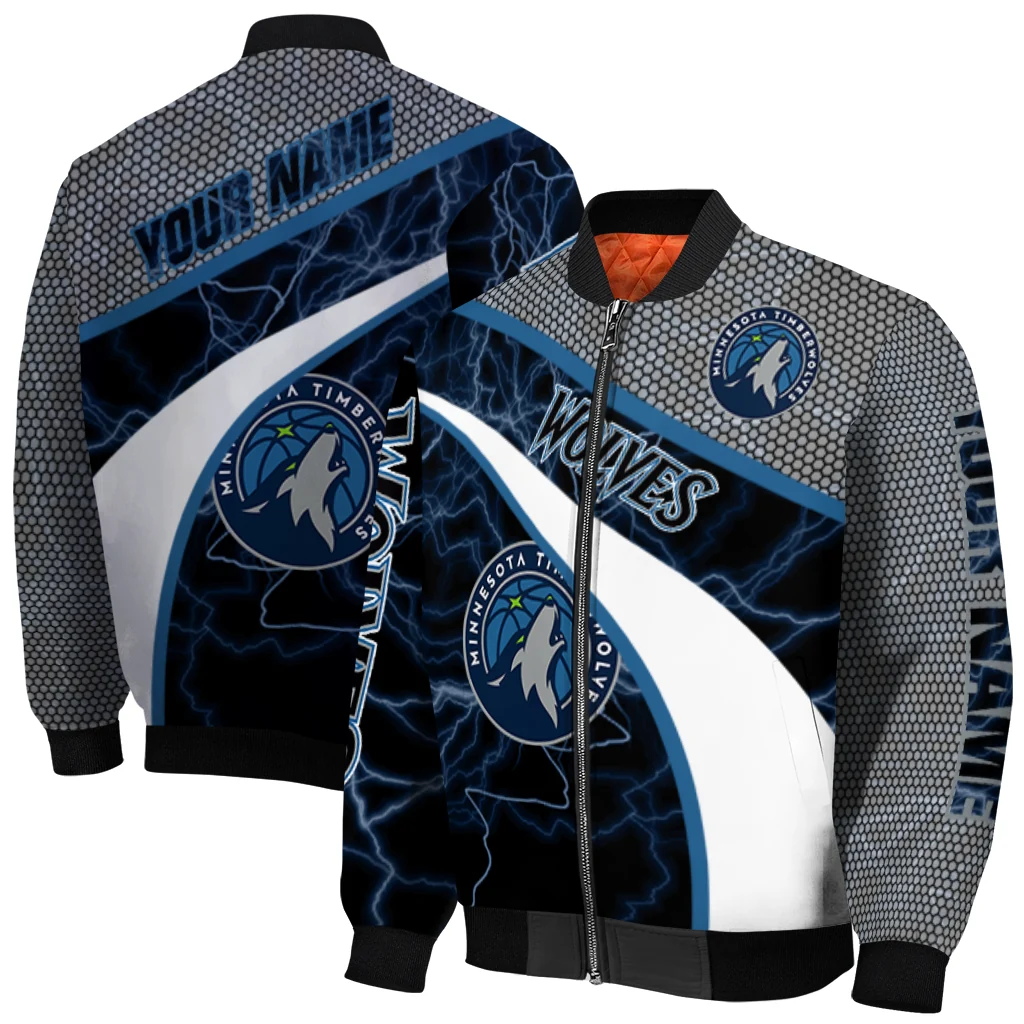 customized minnesota timberwolves electric flash midnight blue bomber jacket best selling customized minnesota timberwolves electric flash midnight blue bomber jacket best selling