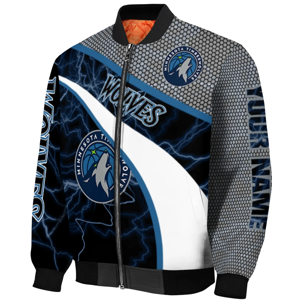customized minnesota timberwolves electric flash midnight blue bomber jacket fashion forward customized minnesota timberwolves electric flash midnight blue bomber jacket fashion forward