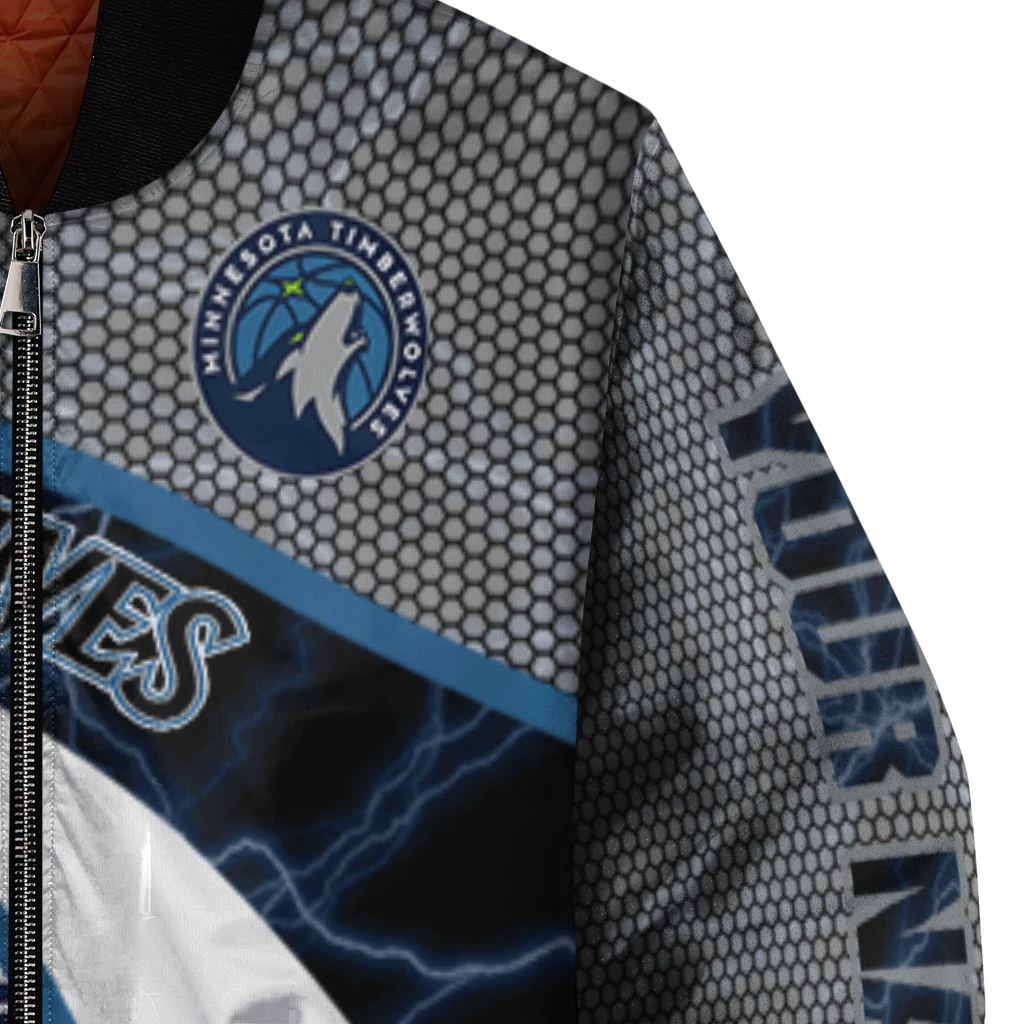 customized minnesota timberwolves electric flash midnight blue bomber jacket premium grade customized minnesota timberwolves electric flash midnight blue bomber jacket premium grade