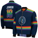 customized minnesota timberwolves rainbow jersey number midnight blue bomber jacket best selling
