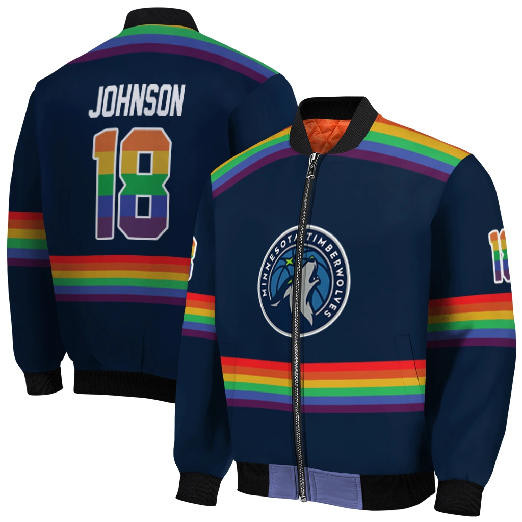 customized minnesota timberwolves rainbow jersey number midnight blue bomber jacket best selling customized minnesota timberwolves rainbow jersey number midnight blue bomber jacket best selling