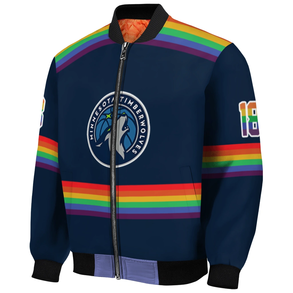 customized minnesota timberwolves rainbow jersey number midnight blue bomber jacket fashion forward customized minnesota timberwolves rainbow jersey number midnight blue bomber jacket fashion forward