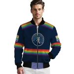 customized minnesota timberwolves rainbow jersey number midnight blue bomber jacket best selling