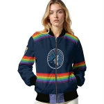 customized minnesota timberwolves rainbow jersey number midnight blue bomber jacket best selling
