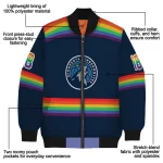 customized minnesota timberwolves rainbow jersey number midnight blue bomber jacket best selling
