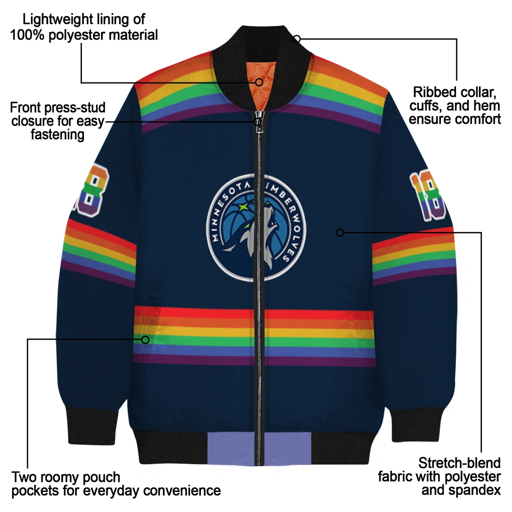 customized minnesota timberwolves rainbow jersey number midnight blue bomber jacket new arrival customized minnesota timberwolves rainbow jersey number midnight blue bomber jacket new arrival