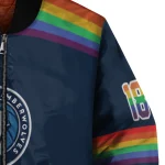 customized minnesota timberwolves rainbow jersey number midnight blue bomber jacket best selling