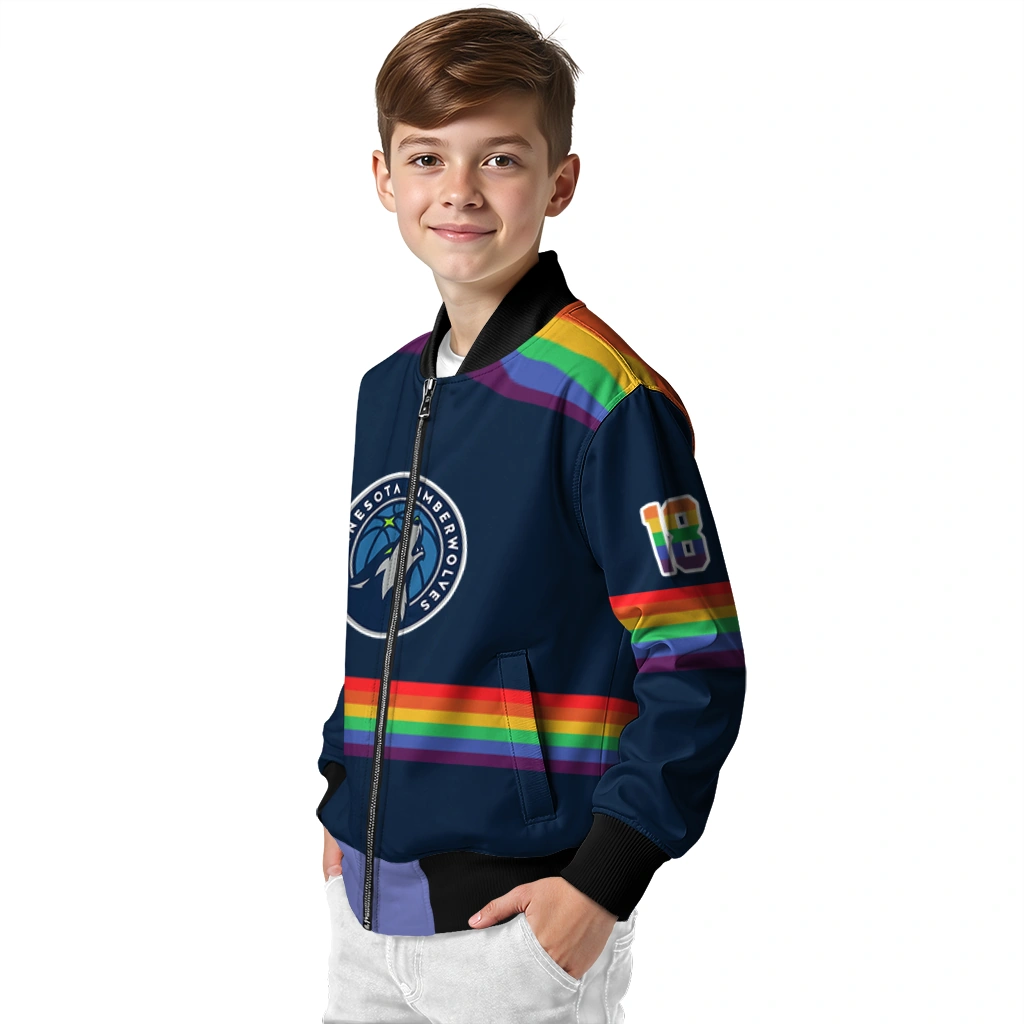 customized minnesota timberwolves rainbow jersey number midnight blue bomber jacket trendy customized minnesota timberwolves rainbow jersey number midnight blue bomber jacket trendy