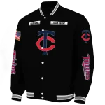 customized minnesota twins american flag skull black varsity jacket best selling