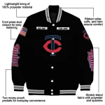 customized minnesota twins american flag skull black varsity jacket best selling