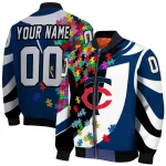 customized minnesota twins stars and stripes slashes navy bomber jacket best selling