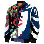customized minnesota twins stars and stripes slashes navy bomber jacket best selling