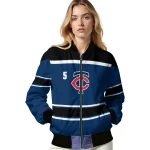 customized minnesota twins stripe statement navy black bomber jacket best selling