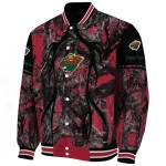 customized minnesota wild antlers motif red black varsity jacket best selling