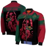 customized minnesota wild reaper hands red black bomber jacket best selling