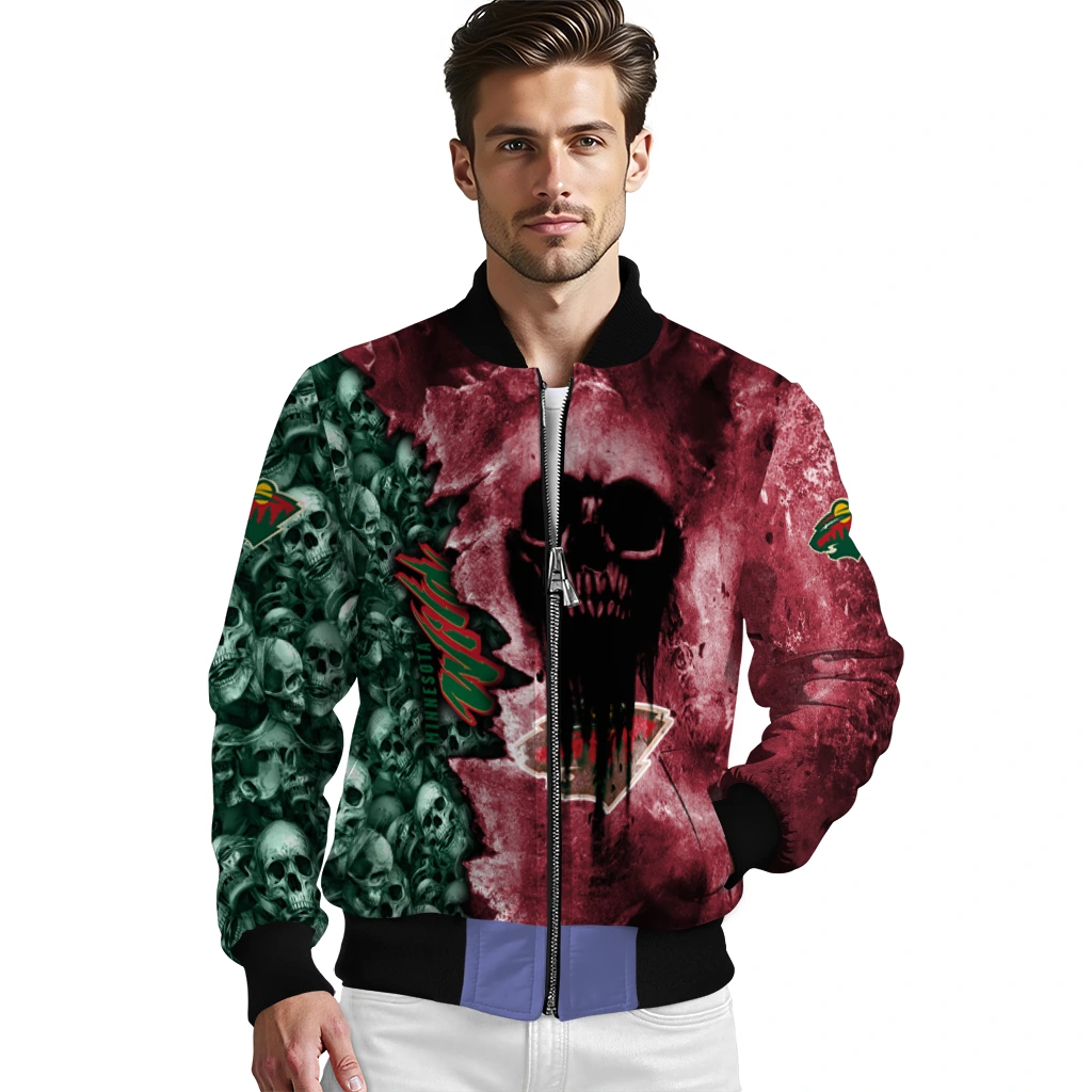 customized minnesota wild skull cluster red bomber jacket high quality customized minnesota wild skull cluster red bomber jacket high quality