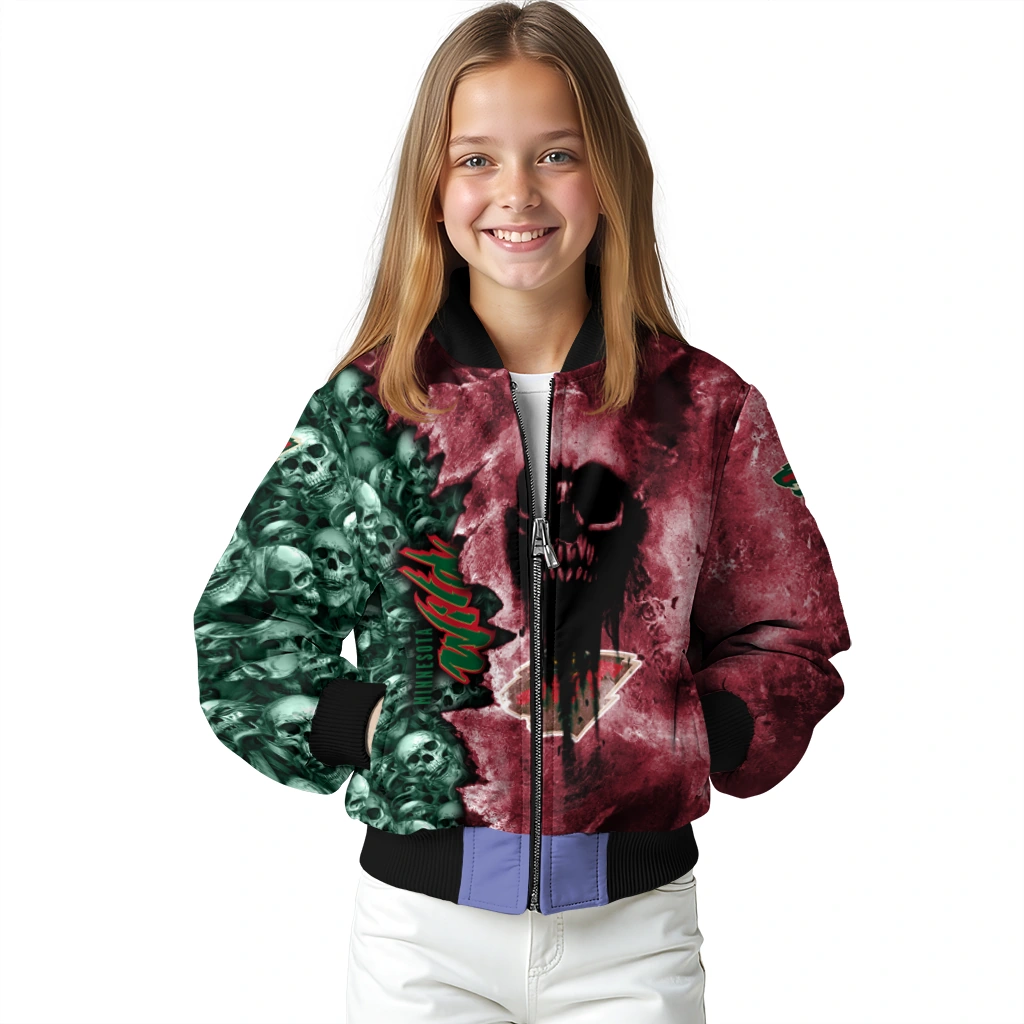 customized minnesota wild skull cluster red bomber jacket top rated customized minnesota wild skull cluster red bomber jacket top rated