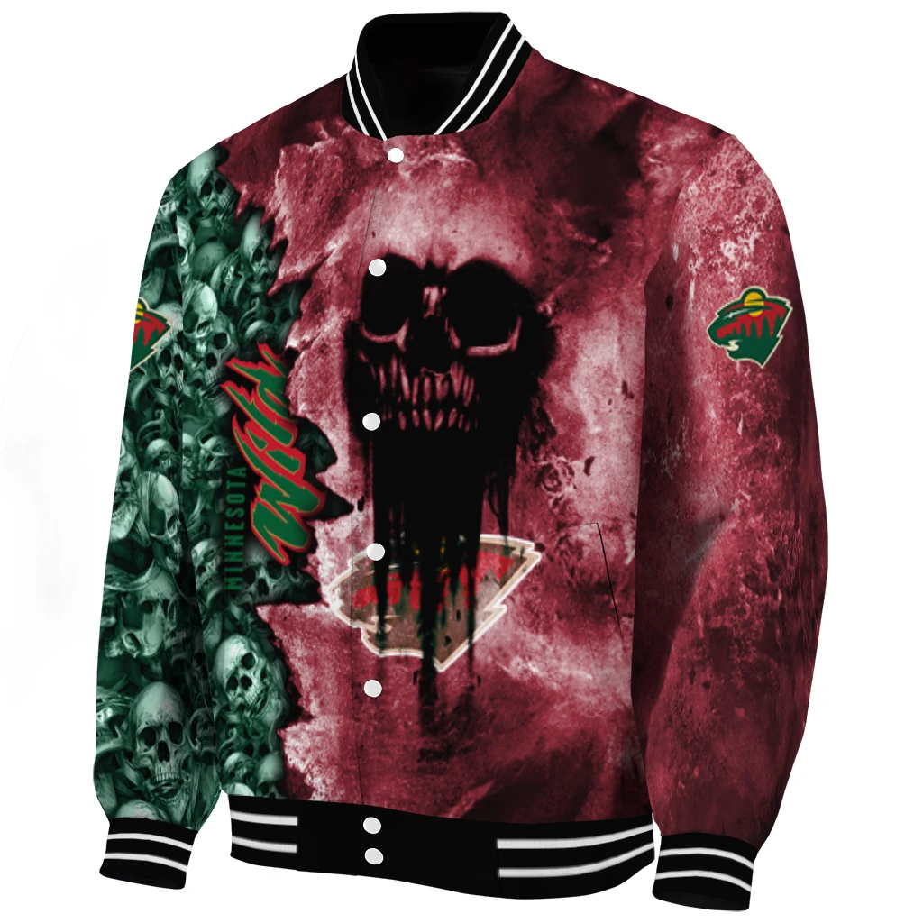 customized minnesota wild skull cluster red varsity jacket best selling customized minnesota wild skull cluster red varsity jacket best selling