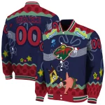 customized minnesota wild spongebob playtime red blue varsity jacket best selling