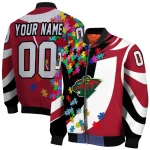 customized minnesota wild stars and stripes slashes red bomber jacket best selling