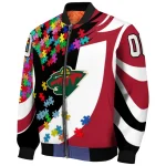 customized minnesota wild stars and stripes slashes red bomber jacket best selling