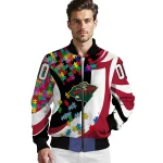 customized minnesota wild stars and stripes slashes red bomber jacket best selling