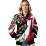customized minnesota wild stars and stripes slashes red bomber jacket best selling