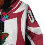 customized minnesota wild stars and stripes slashes red bomber jacket best selling