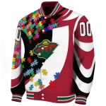 customized minnesota wild stars and stripes slashes red varsity jacket best selling