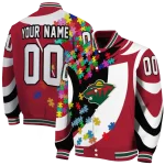 customized minnesota wild stars and stripes slashes red varsity jacket best selling