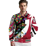 customized minnesota wild stars and stripes slashes red varsity jacket best selling