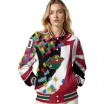 customized minnesota wild stars and stripes slashes red varsity jacket best selling