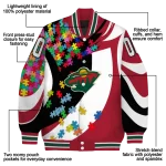 customized minnesota wild stars and stripes slashes red varsity jacket best selling