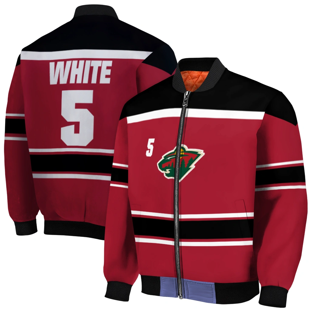customized minnesota wild stripe statement red black bomber jacket best selling customized minnesota wild stripe statement red black bomber jacket best selling