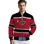 customized minnesota wild stripe statement red black bomber jacket best selling
