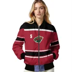 customized minnesota wild stripe statement red black bomber jacket best selling
