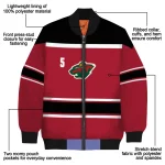 customized minnesota wild stripe statement red black bomber jacket best selling
